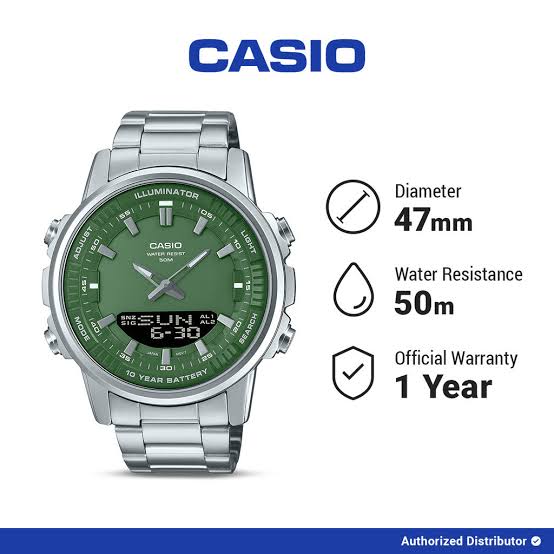 Original Casio Turquoise Dial Men Watch – Dual Display Illuminator 50M