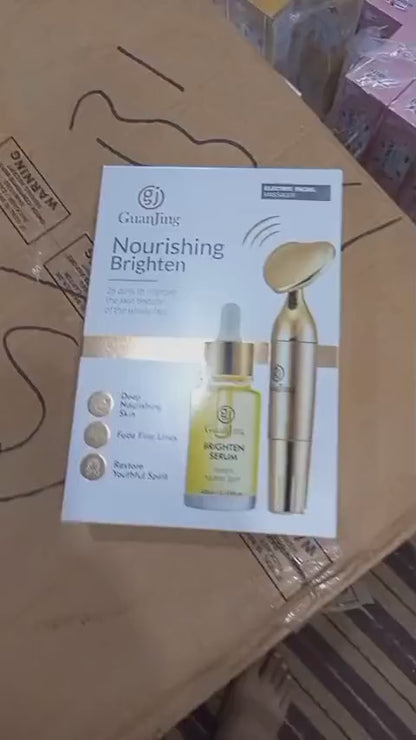 Guanjing Brighten Serum 40Ml With Facial Massager – Deep Nourishing Skin Care Set To Fade Fine Lines And Restore Youthful Glow (GJ7207)