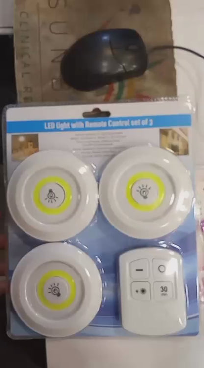 LED Cabinet Light with Remote Control – 3 Wireless Tap Lights Set