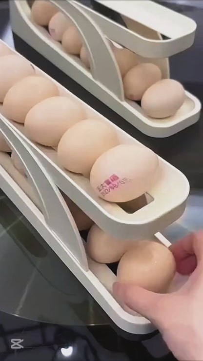 15 Egg Storage Box-Rolling Design Space Saving PP Refrigerator Organizer Multi Layer Egg Holder