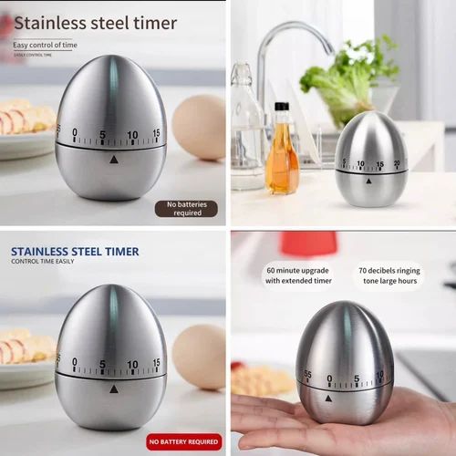Mechanical Egg Kitchen Timer – 60 Min | No Battery | Stainless Steel