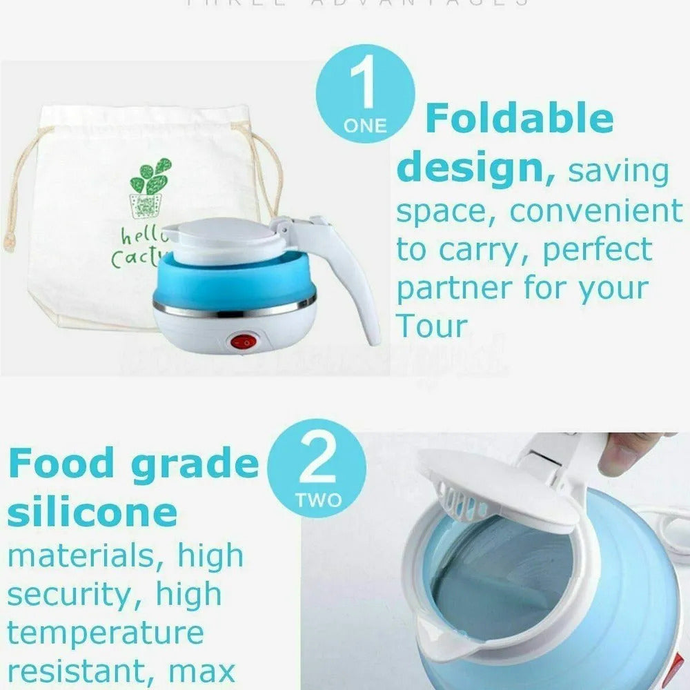 Fast Water Boiling 600 Ml Portable Electric Kettle - Travel Kettle Foods Boils Quickly Silicone Small Collapsible Foldable Electric Sports Bottle