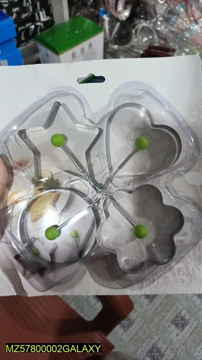 Pack Of 4 New Mould Style Fried Egg Pancake Shaper | Egg Shaper Kitchen Tools Star, Heart, Round, Flower Shaped Stainless Steel