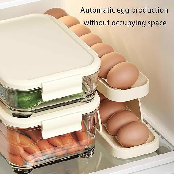 15 Egg Storage Box-Rolling Design Space Saving PP Refrigerator Organizer Multi Layer Egg Holder