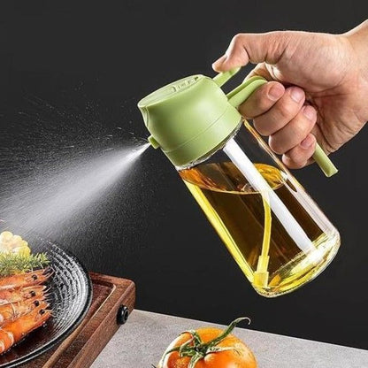 2-in-1 Oil Spray Bottle with dual spray and dispenser functionality for controlled Daily oil usage