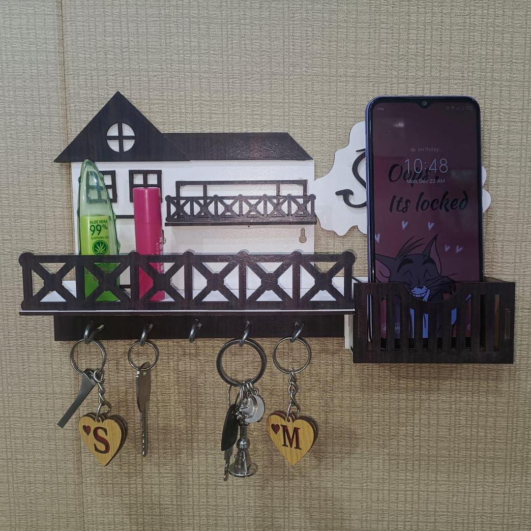 Sweet Home Wooden Key And Mobile Holder
