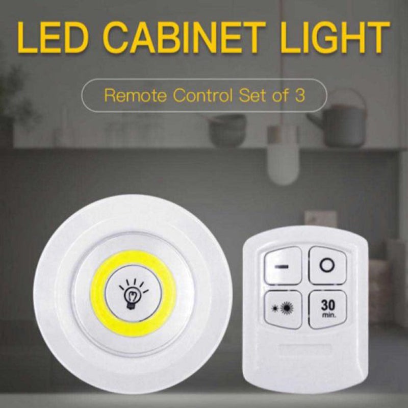 LED Cabinet Light with Remote Control – 3 Wireless Tap Lights Set