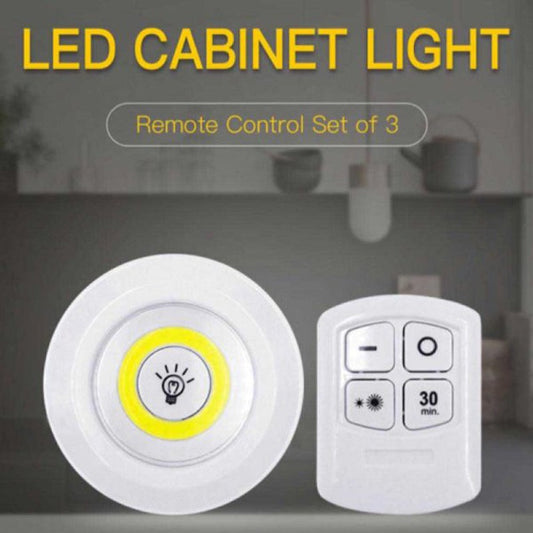 LED Cabinet Light with Remote Control – 3 Wireless Tap Lights Set
