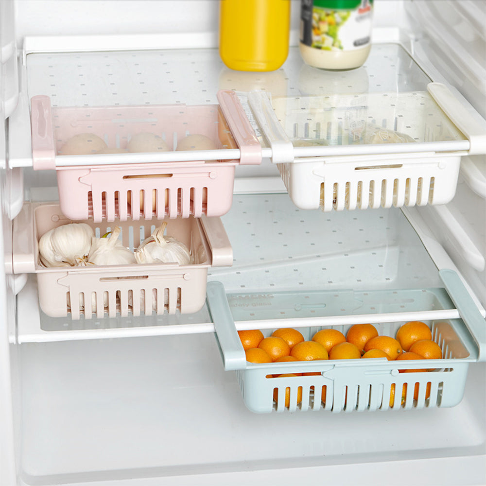 Adjustable Fridge Storage Baskets – Set of 2 Expandable Food Organizer Rack