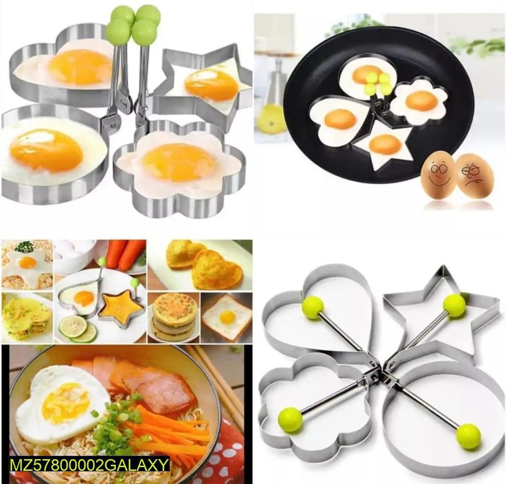 Pack Of 4 New Mould Style Fried Egg Pancake Shaper | Egg Shaper Kitchen Tools Star, Heart, Round, Flower Shaped Stainless Steel