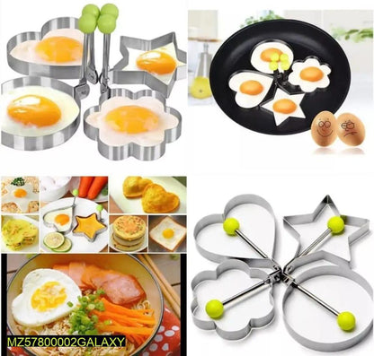 Pack Of 4 New Mould Style Fried Egg Pancake Shaper | Egg Shaper Kitchen Tools Star, Heart, Round, Flower Shaped Stainless Steel
