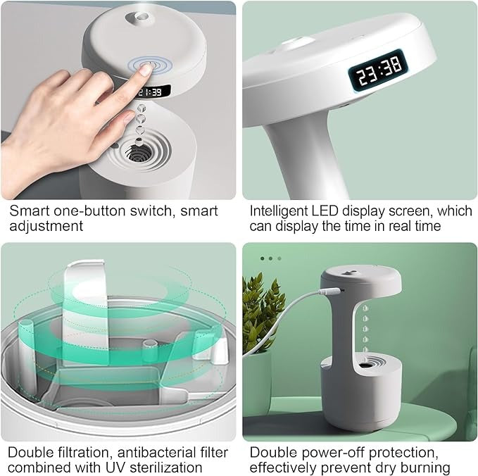 Smooth sailing anti gravity Humidifier with altra Quite performance, water drop light effects