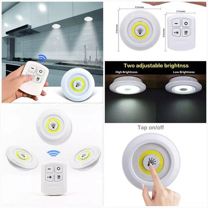 LED Cabinet Light with Remote Control – 3 Wireless Tap Lights Set