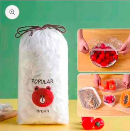 100PCs Stretchable Transparent Plastic Food Covers for Bowls, Plates, Fruits, and Vegetables