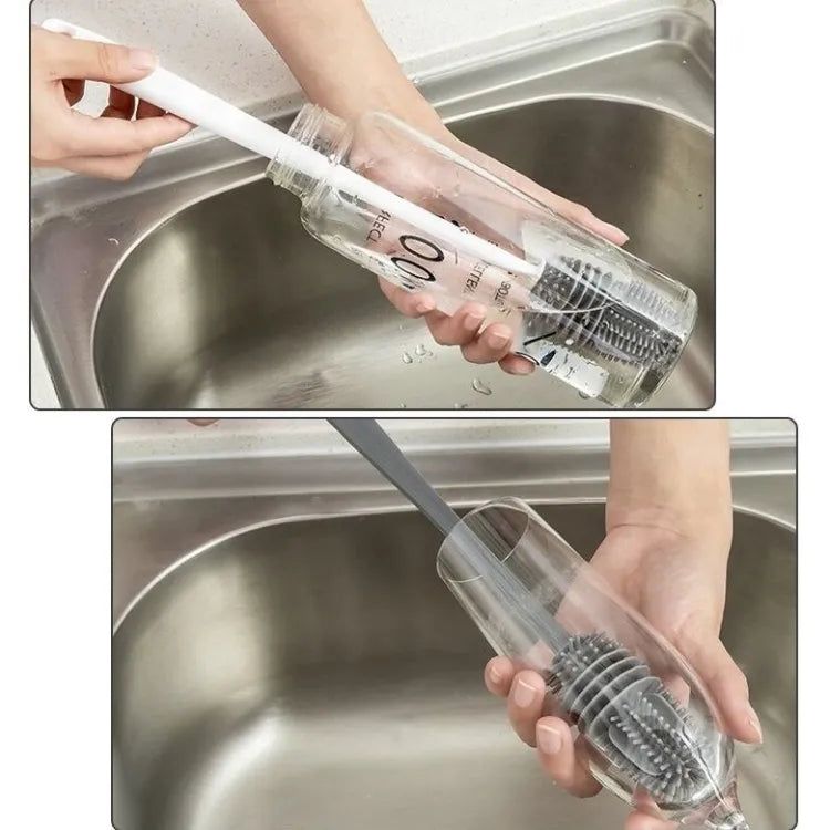 Silicone Feeder Bottle Brush Glass Brush Cup Brushes Long Handle | Silicone Bottle Cleaning Brush With Long Handler