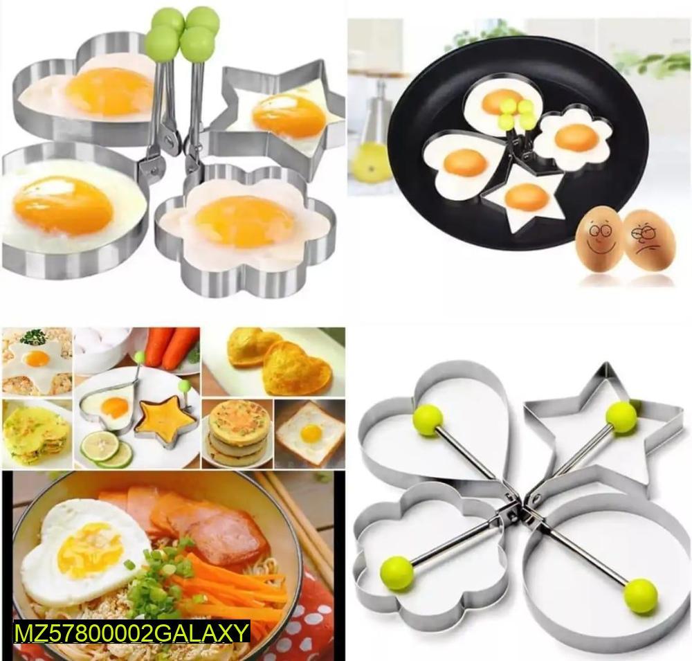Pack Of 4 New Mould Style Fried Egg Pancake Shaper | Egg Shaper Kitchen Tools Star, Heart, Round, Flower Shaped Stainless Steel
