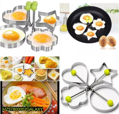 Pack Of 4 New Mould Style Fried Egg Pancake Shaper | Egg Shaper Kitchen Tools Star, Heart, Round, Flower Shaped Stainless Steel