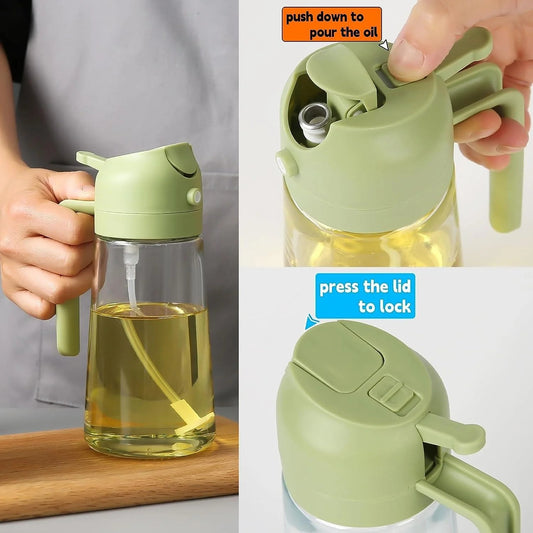 2-in-1 Oil Spray Bottle with dual spray and dispenser functionality for controlled Daily oil usage