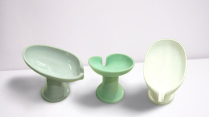 2 pcs Ceramic Soap Holders with Drain – Elevated Design Bathroom Sink Dish for Bar Soaps | Multicolour