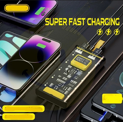 Transparent Power Bank With LED Light | Fast Charging Portable Power Bank With Dual USB Output And Smart Display (20000mah)