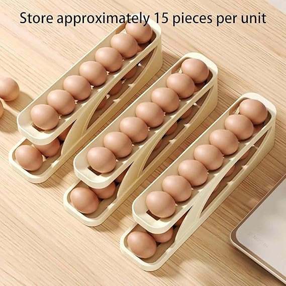 15 Egg Storage Box-Rolling Design Space Saving PP Refrigerator Organizer Multi Layer Egg Holder
