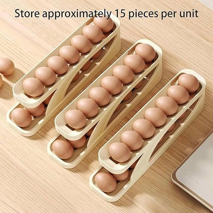 15 Egg Storage Box-Rolling Design Space Saving PP Refrigerator Organizer Multi Layer Egg Holder
