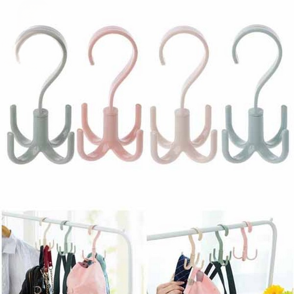 4 in 1 Rotatable Hooks, Wardrobe Bag Rack Organizer Holder for Closet Scarf Belt Shoes Hanging Storage Hooks(random color)
