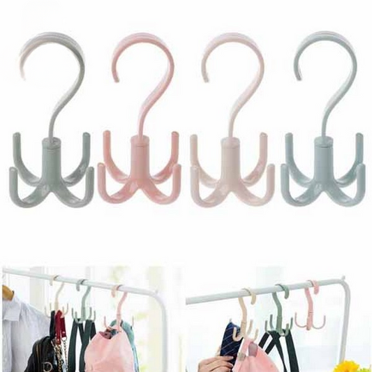 4 in 1 Rotatable Hooks, Wardrobe Bag Rack Organizer Holder for Closet Scarf Belt Shoes Hanging Storage Hooks(random color)