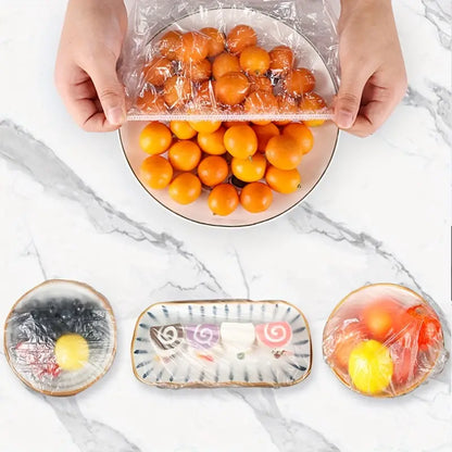 100 Pcs Stretchable Transparent Plastic Food Covers – Disposable Elastic Wrap for Bowls, Plates & Fruits