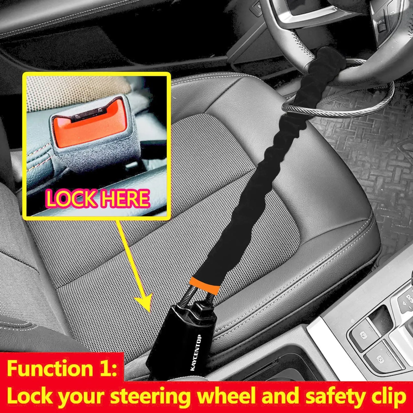 Car Steering Lock with Seat Belt Buckles Anti Theft Protection Device with three keys