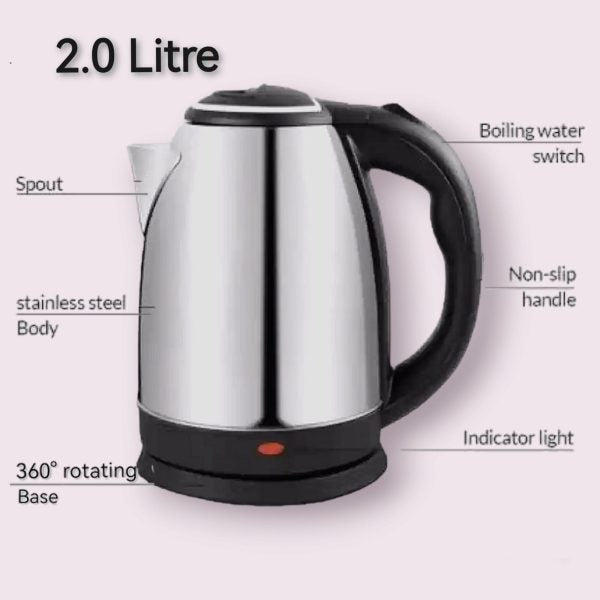 Automatic Electric Kettle 2Liter. Stainless Steel Hot Water Boiler With Auto Shut-Off, LED Display & Temperature Control (1000W, 220V)