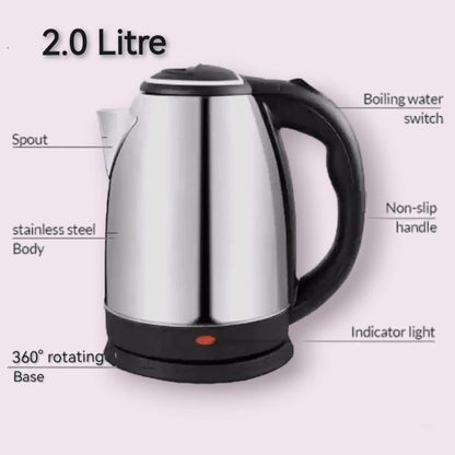 Automatic Electric Kettle 2Liter. Stainless Steel Hot Water Boiler With Auto Shut-Off, LED Display & Temperature Control (1000W, 220V)