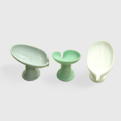 2 pcs Ceramic Soap Holders with Drain – Elevated Design Bathroom Sink Dish for Bar Soaps | Multicolour