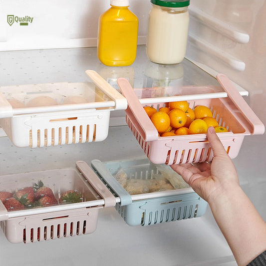 Adjustable Fridge Storage Baskets – Set of 2 Expandable Food Organizer Rack