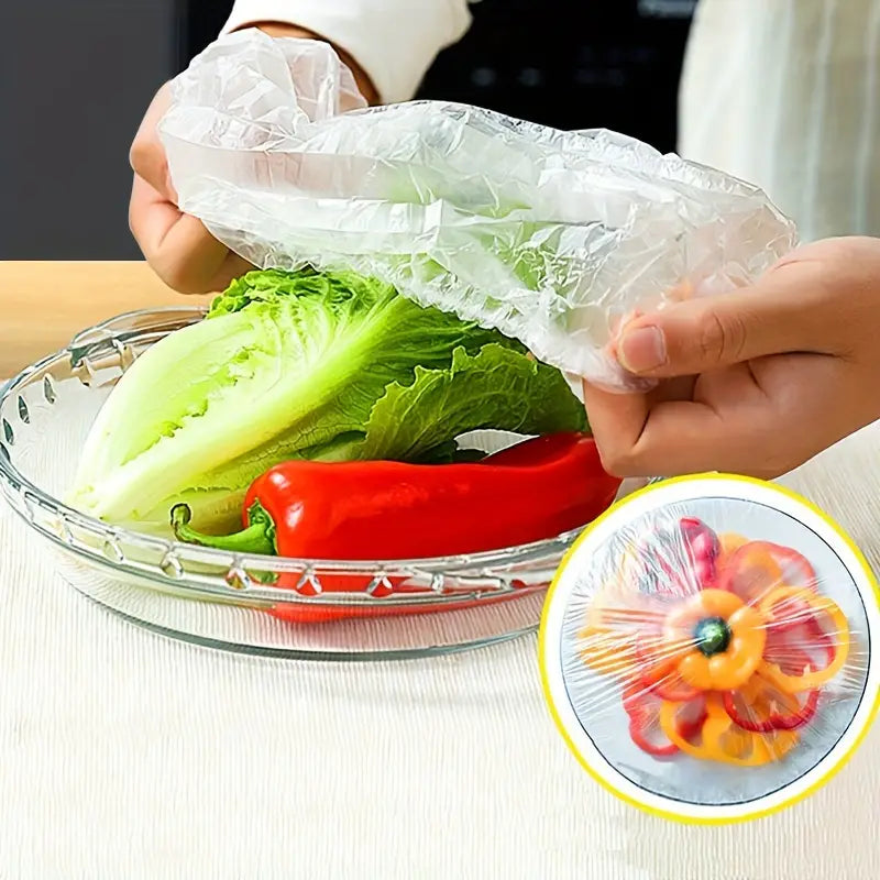 100 Pcs Stretchable Transparent Plastic Food Covers – Disposable Elastic Wrap for Bowls, Plates & Fruits
