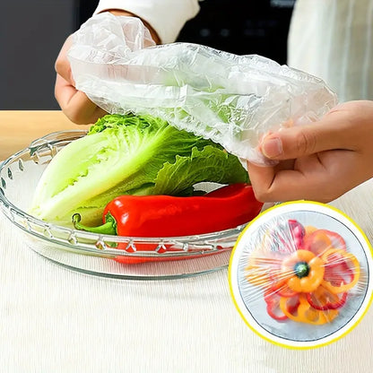 100 Pcs Stretchable Transparent Plastic Food Covers – Disposable Elastic Wrap for Bowls, Plates & Fruits