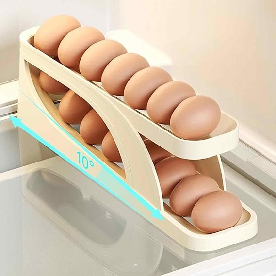 15 Egg Storage Box-Rolling Design Space Saving PP Refrigerator Organizer Multi Layer Egg Holder