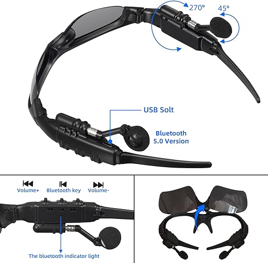 Bluetooth 5.0 Sunglasses with Built-in Earphones – Polarized Smart Shades
